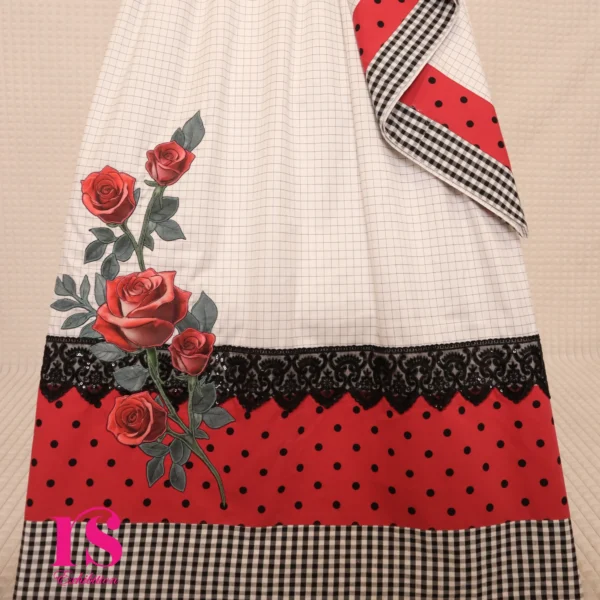 White Checkered Red Rose Patch Rida