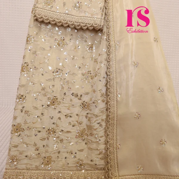 Golden Aari Work RCJ with Silk Dupatta