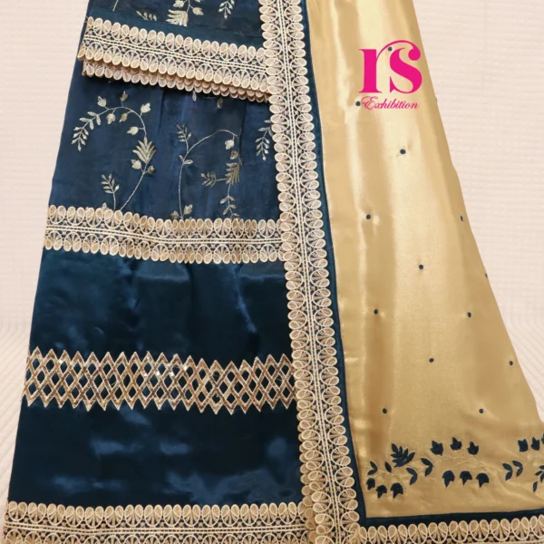 Dark Peacock Blue Bhaari RCJ with Sheen Dupatta
