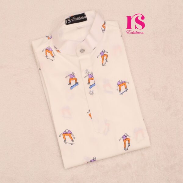 White Skateboard Print Boys Kurti