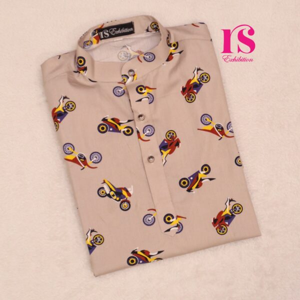 Beige Bike Print Boys Kurti
