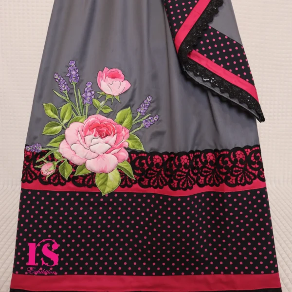 Grey Rida With Rose Patch Work
