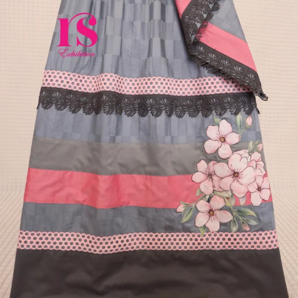 Ash Grey Self Design Patch Work Rida