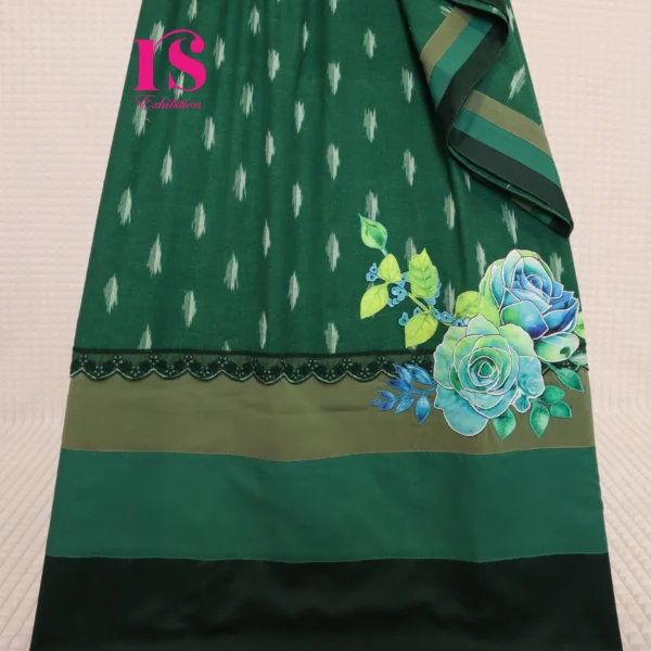 Bottle Green Handloom Batik Patch Work Rida