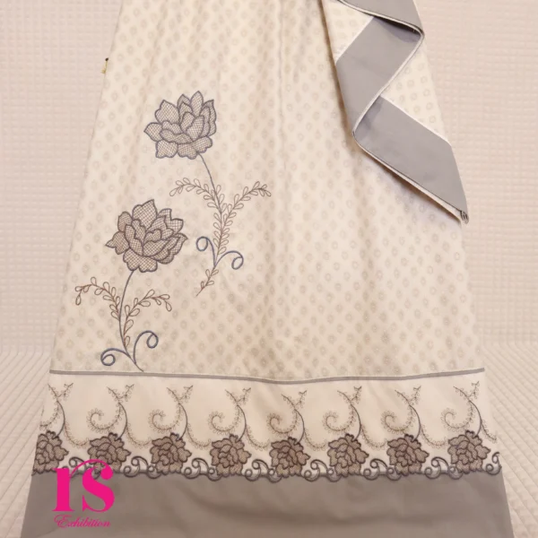 Cream Self Design Embroidered Work Rida