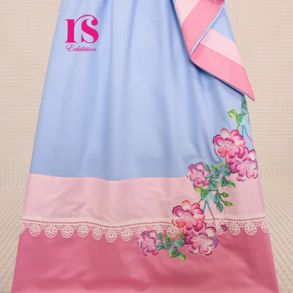 Powder Blue Denim With Falling Flower Bunch