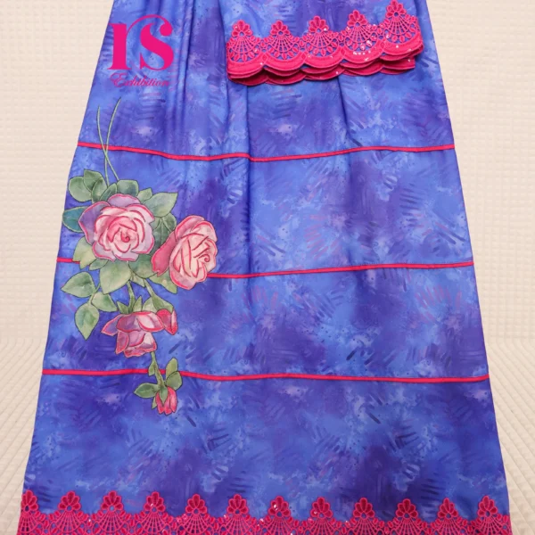 Royal Blue Self Design Patch Work Rida