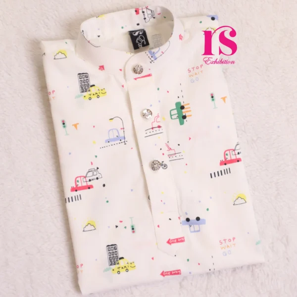White Car Print Boys Kurti