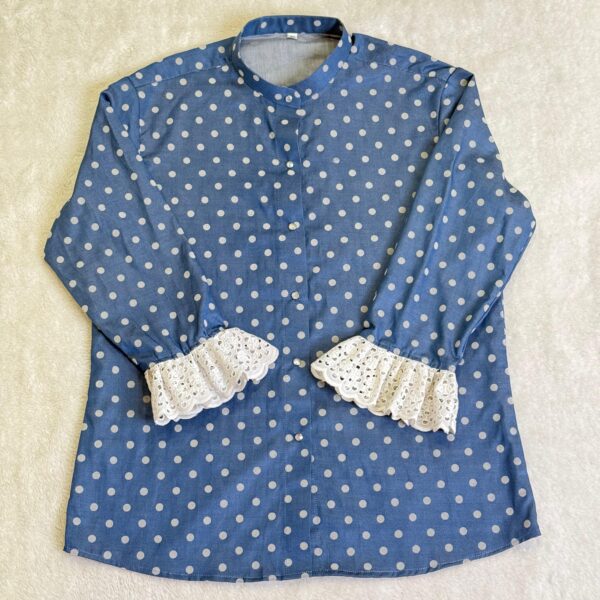 Polka Denim Shirt with Frill Sleeves