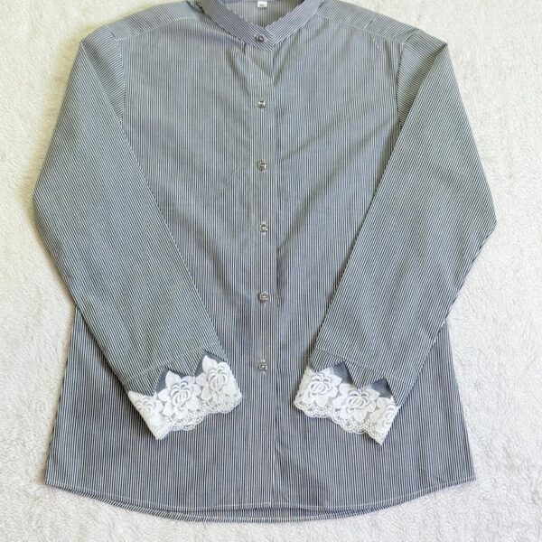 Grey Denim Shirt With Lace sleeves