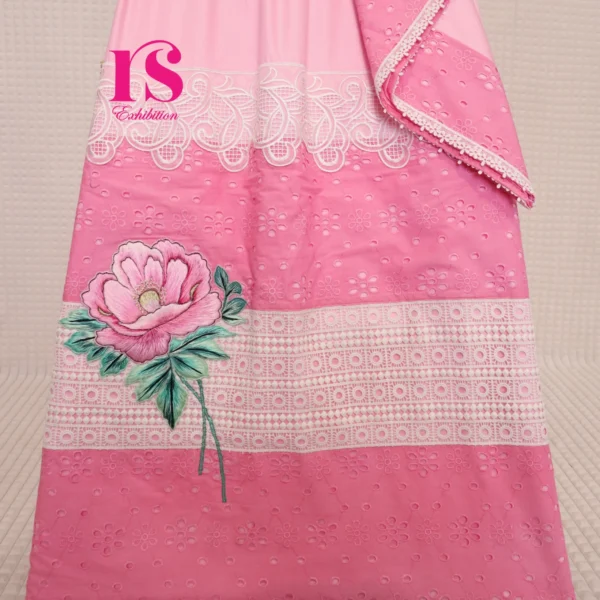 Pink Rida Beautiful Resham Rose Work With Chicken Lace