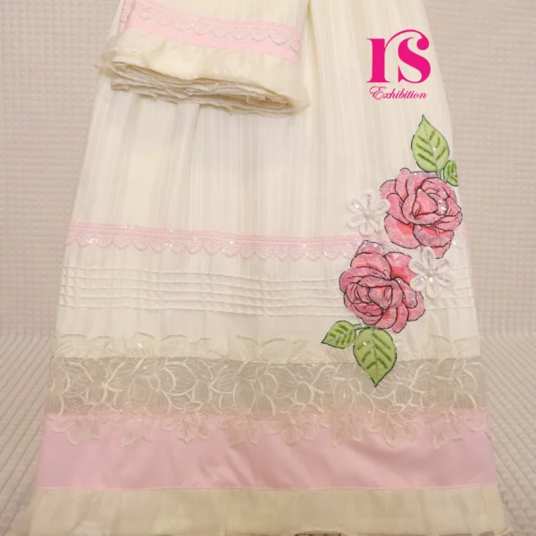 Off White Rida Nice Aari Bunch With Tissue Lace