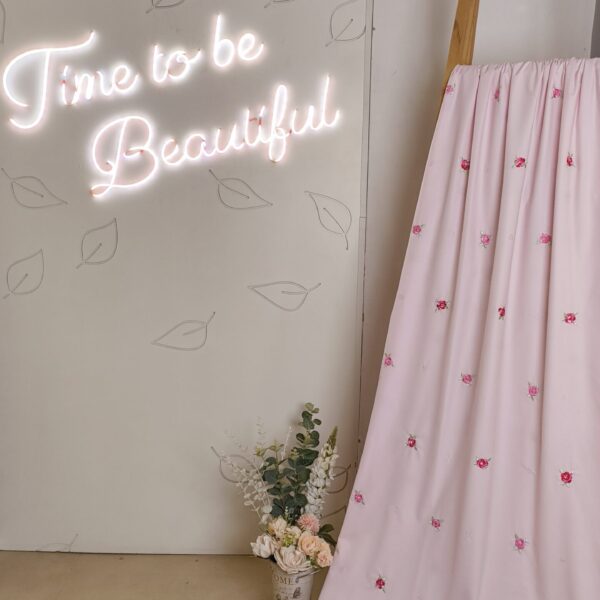Pink Floral Embroidered Fabric