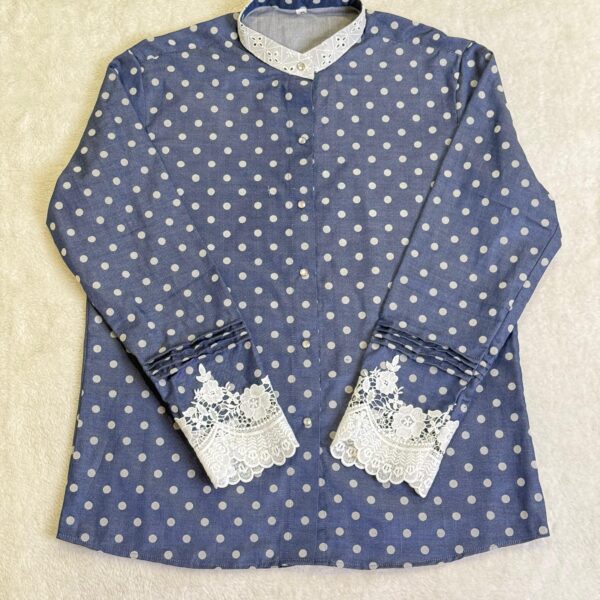 Polka Denim Shirt With Pretty Lace Sleeves