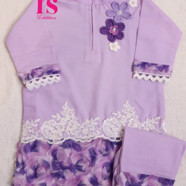 Purple 3D Flower panel Jhabla With Crochet Flower