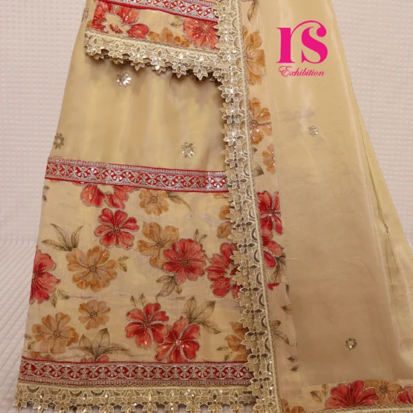 Silk Golden Fabric Flowers Panel