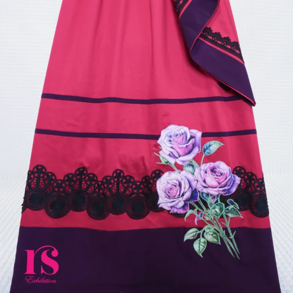 Dark Pink Rida With Rose Patch Work