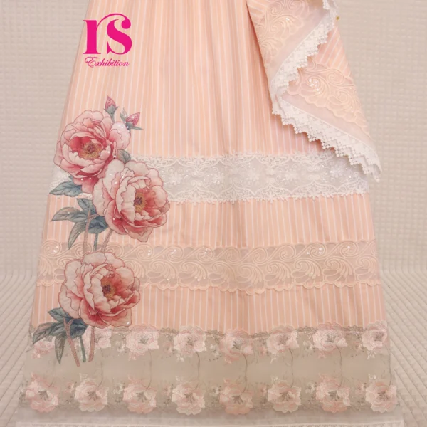 Peach Patch Work Rida With Insertion Laces