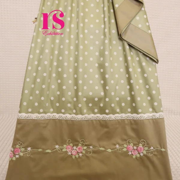 Light Mehndi Green Doted Fabric With Hand Work Rida