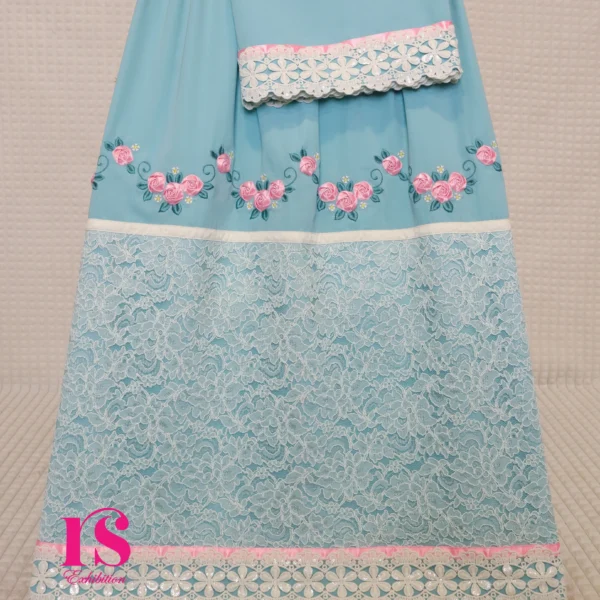 Abaya Rida With Net Panel And Ribbon Work