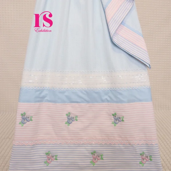 Blue Seersucker Rida With Embroidered Butties