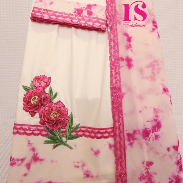 Cream Patch Work RCJ With Tye Die Dupatta