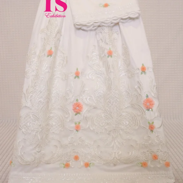 White Broad Lace With Tissue Flowers Rida