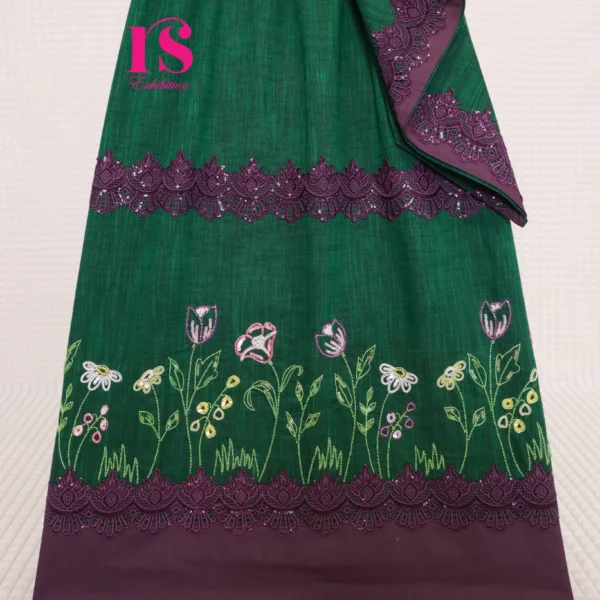 Eye Catching Khadi Cotton Garden Flowers Work Rida