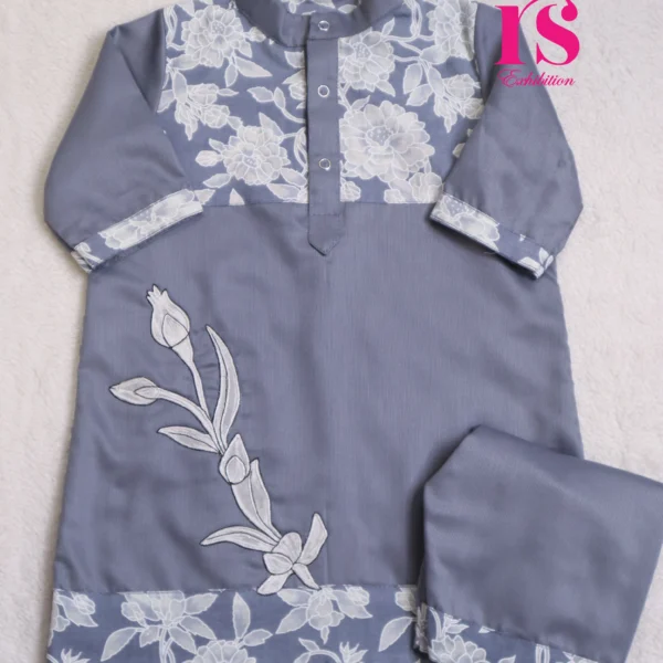 Grey patterned Jhabla Izaar With Patch Work