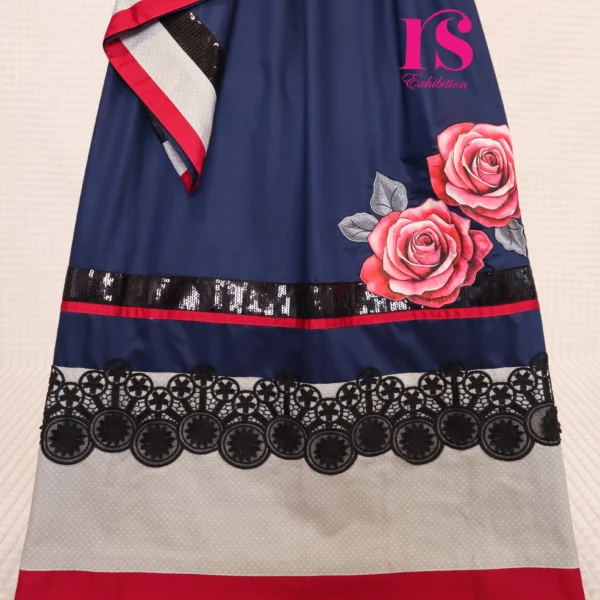 Navy Blue Rida With Rose Patch Work