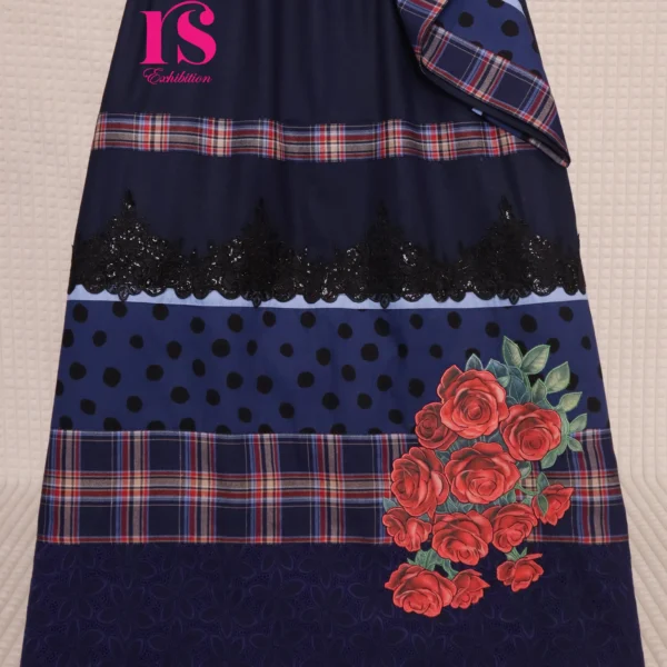 Navy Blue Stunning Rose Patch Work Rida