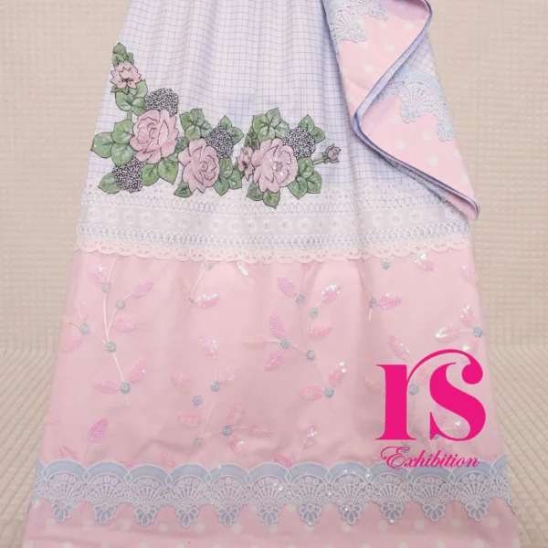 Powder Blue Self Checks Base Rida With Embroidery Work