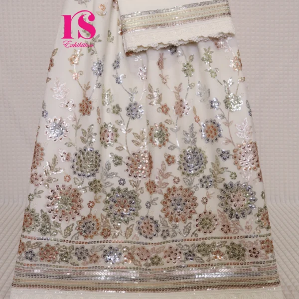 Off White Georgette With Tikri Work Rida