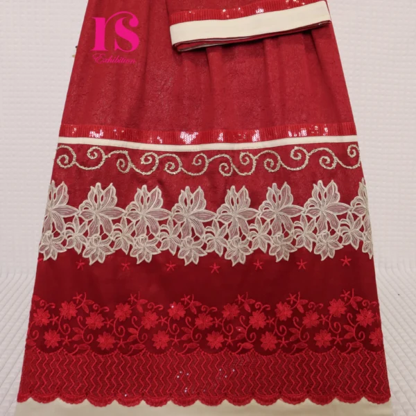 Red Crush Base With All Round Embroidery Work Rida