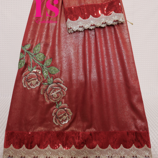 Red Milano Foil Base With Aari Work Rida