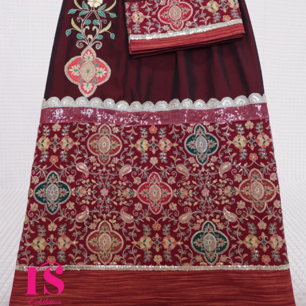 Maroon Silk Base Rida Embroidery Work Rida