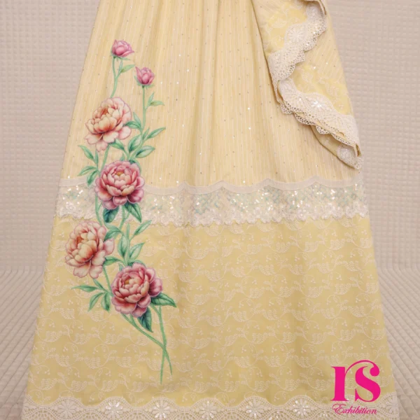 Yellow Thread Fabric With Stunning Patch Work Rida
