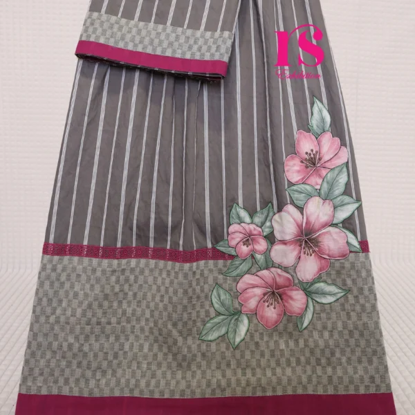 Grey Base With White Strips With Patch Work Rida