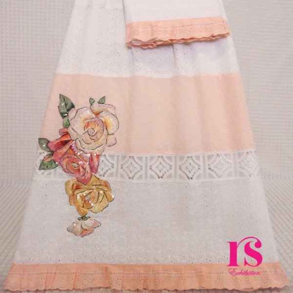 White Pattern Aari Patch Rida With Hakoba Panel