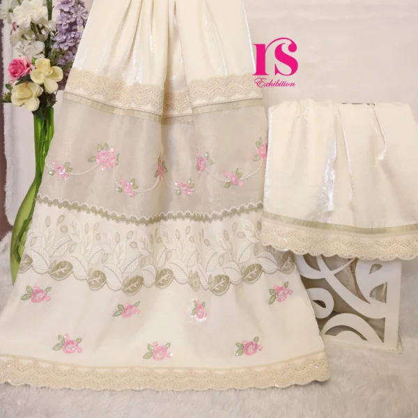 Cream Stunning Aari Work Bhari Rida