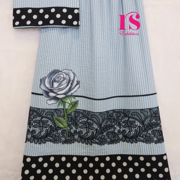 Grey Seer Sucker Rida With Rose Patch Work