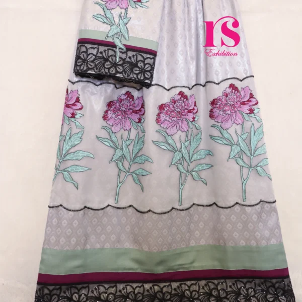 Silver Grey Pretty Embroidered Net Panel Rida