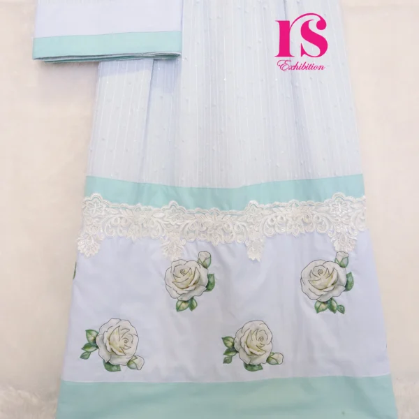 Ice Blue Pretty Rida With Patch Flowers All Round