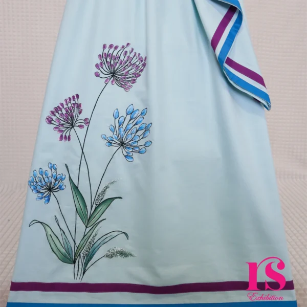 Sky Blue Rida Lovely Painted Flower Work
