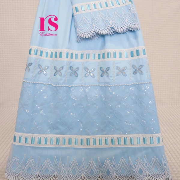 Blue Bhari Net Panel Rida With Frill Lace