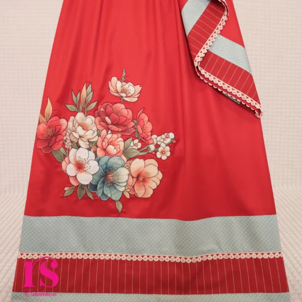 Red Bhari Patch Work Rida