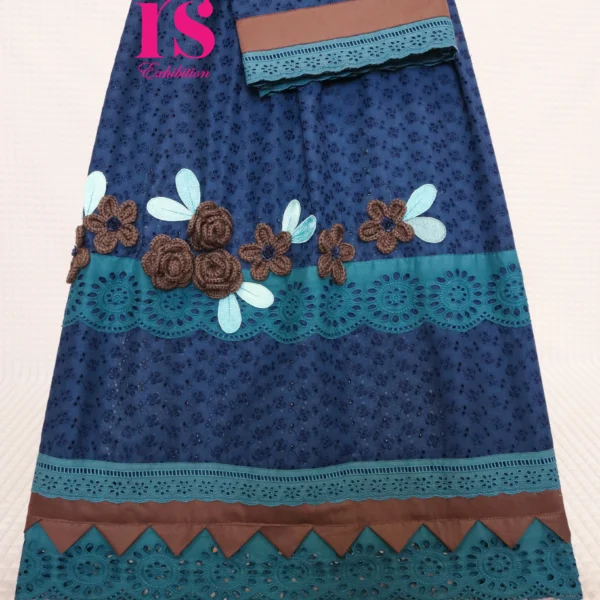 Navy Blue Hakoba Rida With Crochet Flowers