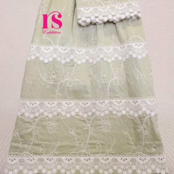 Sage Green Embroidered Rida With Dainty Laces