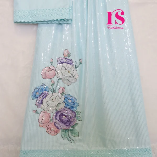 Blue Gorgeous Aari Patch Work Sequence Rida