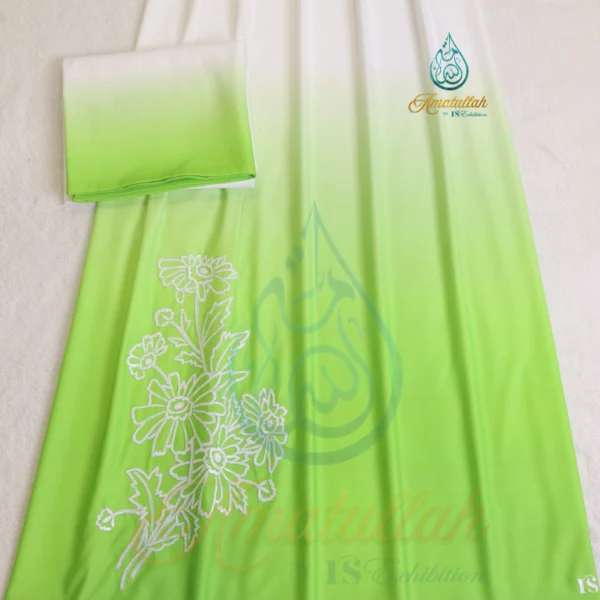 White And Green Outline Tikri Work Rida